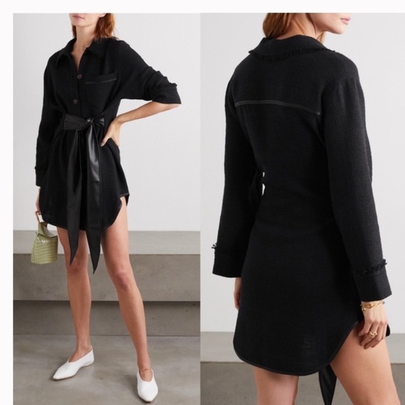Nanushka Conny Vegan Leather-Trimmed Linen-Blend Bouclé Mini Dress - Picture 1 of 12